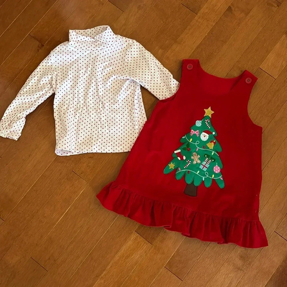Good Lad Other - Adorable Christmas Red Corduroy Toddler Dress with Polka Dot Turtle Neck